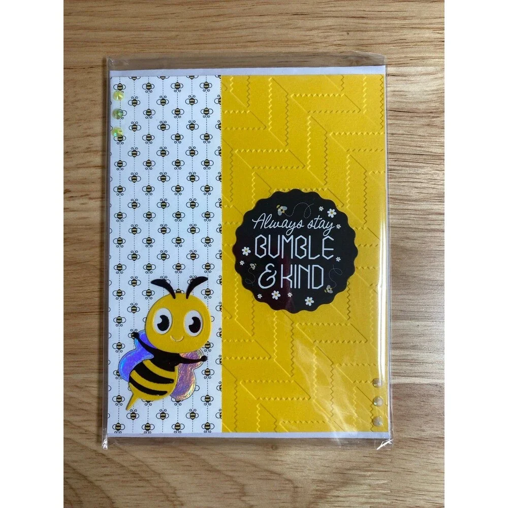Bee & Flowers Greeting Card – Handmade A2 Card – All Occasion Blank Card